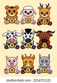 Vector illustration of cute animal holding a coin