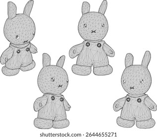 Ilustración vectorial de diseño de muñeca de conejo animal lindo con orejas largas