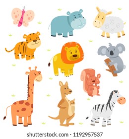 A vector illustration of cute animal safari cartoon icons