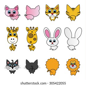 Vector illustration of cute animal set, baby animal cartoons, pig, giraffe, tiger,lion, cat, rabbit