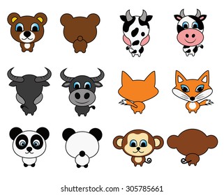 Vector illustration of cute animal set, baby animal cartoons, colorful animal vector, cows, buffalo, monkeys, bears, panda bears, wolves, foxes
