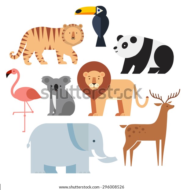 パンダ ライオン 鹿 トラ フラミンゴ コアラ ゾウ ツーカンなど かわいい動物のベクターイラスト のベクター画像素材 ロイヤリティフリー