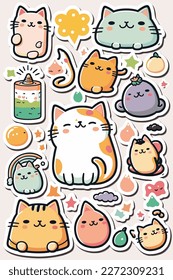 Vector illustration of Cute animal stickers are cute cat-shaped labels.