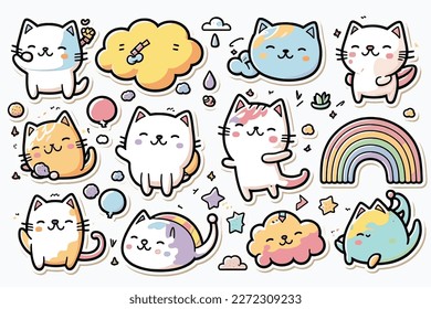 Vector illustration of Cute animal stickers are cute cat-shaped labels.