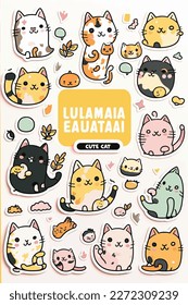 Vector illustration of Cute animal stickers are cute cat-shaped labels.