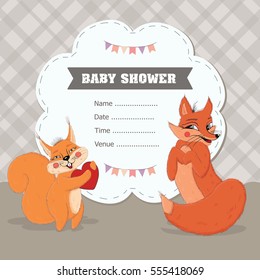 Vector illustration of cute animals in baby shower invitation. EPS 10