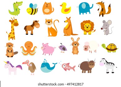 Vector illustration of cute animals and birds