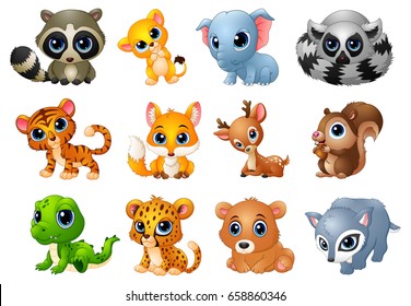 Vector illustration of Cute Animals cartoon set