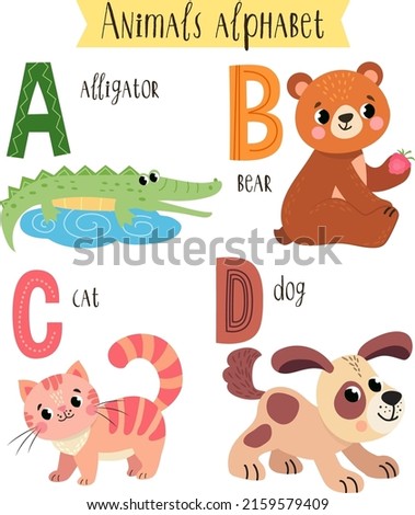 vector illustration of cute animals from A to D. Children's alphabet in pictures.
