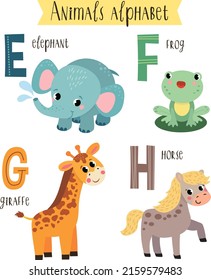 vector illustration of cute animals from E to H. Children's alphabet in pictures.
