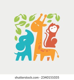 Vector illustration of cute animals mark cartoon
