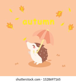 Vector illustration of cute animals on a cute background. A hedgehog in the children's style.