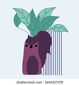 vector illustration with cute animals pot and indoor flowers on shelves, perfect to use on the web or in print