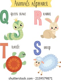 vector illustration of cute animals from Q to S. Children's alphabet in pictures.
