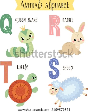 vector illustration of cute animals from Q to S. Children's alphabet in pictures.
