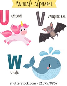 vector illustration of cute animals from U to W. Children's alphabet in pictures.
