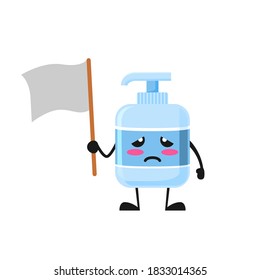 vector illustration of Cute Antiseptic Liquid soap mascot or character holding sign says blank white banner. Antiseptic Liquid soap character concept.