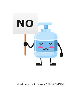 ilustración vectorial de la mascota de jabón líquido antiséptico Cute o del signo de retención de caracteres dice no.