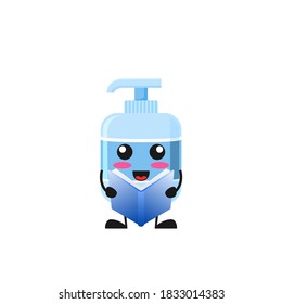 vector illustration of Cute Antiseptic Liquid soap mascot or character reading book. Antiseptic Liquid soap character concept.
