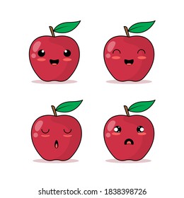 vector illustration cute apple with 4 expression. flat design. vector eps 10