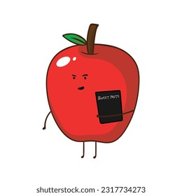 ilustración vectorial manzana linda con un bloc de notas negro por wordspotrayture
