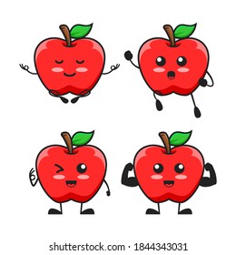 vector illustration of cute apple fruit character yoga, spirit, okay and fitness pose. apple cute cartoon character set collection fitness and sport.