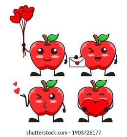 vector illustration of cute apple fruit valentine love theme bundle set. cute apple fruit Concept White Isolated. Flat Cartoon Style Suitable for Landing Page, Banner, flyer, Sticker.