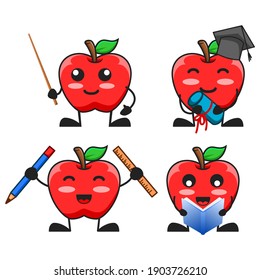 vector illustration of cute apple fruit school and education theme bundle set. cute apple fruit Concept White Isolated. Flat Cartoon Style Suitable for Landing Page, Banner, flyer, Sticker.