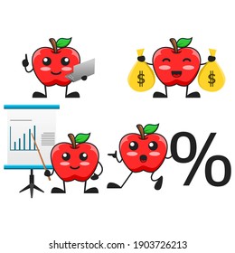 vector illustration of cute apple fruit business finance theme bundle set. cute apple fruit Concept White Isolated. Flat Cartoon Style Suitable for Landing Page, Banner, flyer, Sticker.