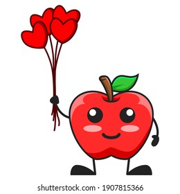 ilustración vectorial de la valentina de manzana tierna o personaje que contiene el globo de amor. linda fruta de manzana Concepto Blanco aislado. Estilo de caricatura plana Adecuado para Aterrizar Página, Cartel, Volante, Pegatina.