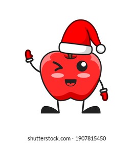 vector illustration of cute apple fruit christmas or character say hi. cute apple fruit Concept White Isolated. Flat Cartoon Style Suitable for Landing Page, Banner, Flyer, Sticker.