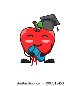 vector illustration of cute apple fruit education or character fresh graduate. cute apple fruit Concept White Isolated. Flat Cartoon Style Suitable for Landing Page, Banner, Flyer, Sticker.