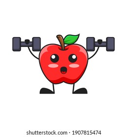 vector illustration of cute apple fruit fitness or character holding barbell. cute apple fruit Concept White Isolated. Flat Cartoon Style Suitable for Landing Page, Banner, Flyer, Sticker.