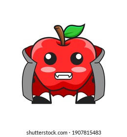 vector illustration of cute apple fruit halloween or character vampire dracula. cute apple fruit Concept White Isolated. Flat Cartoon Style Suitable for Landing Page, Banner, Flyer, Sticker.