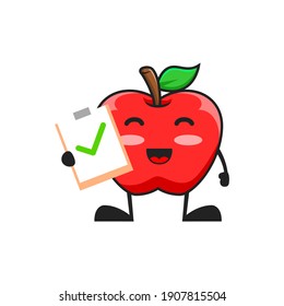 vector illustration of cute apple fruit medical or character with correct sign. cute apple fruit Concept White Isolated. Flat Cartoon Style Suitable for Landing Page, Banner, Flyer, Sticker.