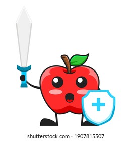 vector illustration of cute apple fruit medical or character fighting virus. cute apple fruit Concept White Isolated. Flat Cartoon Style Suitable for Landing Page, Banner, Flyer, Sticker.
