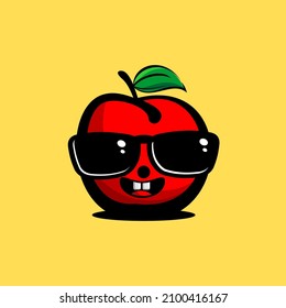 ilustración vectorial del personaje de la fruta de manzana linda, dibujo de manzana roja con gafas de sol