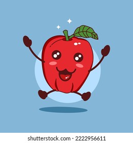 vector illustration of cute apple fruit mascot with jumping expression