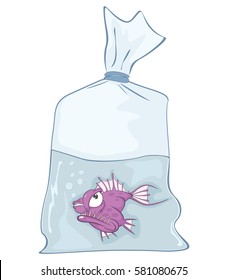 Vector Illustration of  Cute Aquarium Fish. Cartoon Character. 