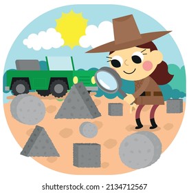 Ilustración vectorial del arqueólogo lindo sobre el tema de las formas para los niños