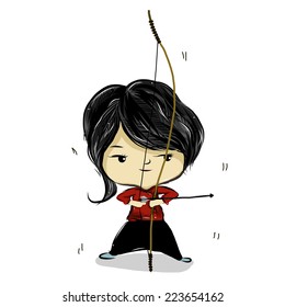 vector illustration of cute archery-bow  cartoon drawing style