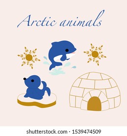 Vector illustration with cute arctic animals, perfect to use on the web or in print