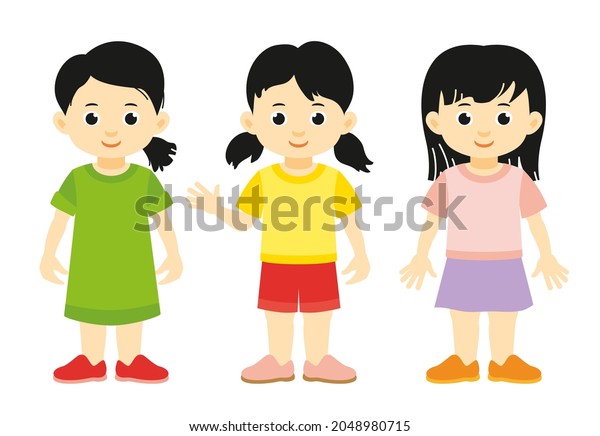 Vector Illustration Cute Asian Girls Standing Stock Vector (Royalty ...