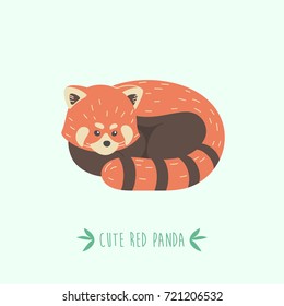 Vector illustration cute asleep red panda.