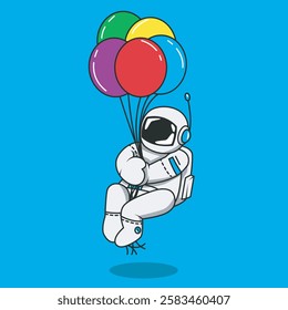 vector illustration of a cute astronaut floating while carrying a balloon
