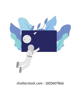 Vector Illustration of Cute Astronaut Graphic or in Touch with strange Planet, Flat Design Astro Illustration Style