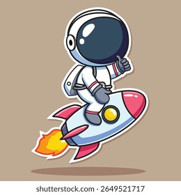 Vector illustration of a cute astronaut riding a rocket while giving a thumbs up