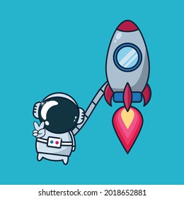 vector illustration of cute astronaut and rocket
