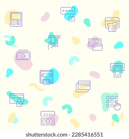 Vector illustration of a cute atm. Collection of money, credit card, banking, loan, finance, credit, deposit, income, payment and other elements. Isolated on beige.