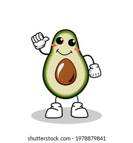 Vector illustration of a cute avocado character with a happy expression with the property in his hand, a cute avocado character to be a mascot with an avocado theme, and avocado character illustration